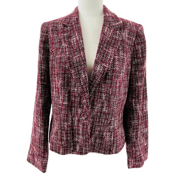 Mossimo Pink White Tweed Classic Colorful Notched Collar Button Jacket Blazer L - Picture 1 of 11